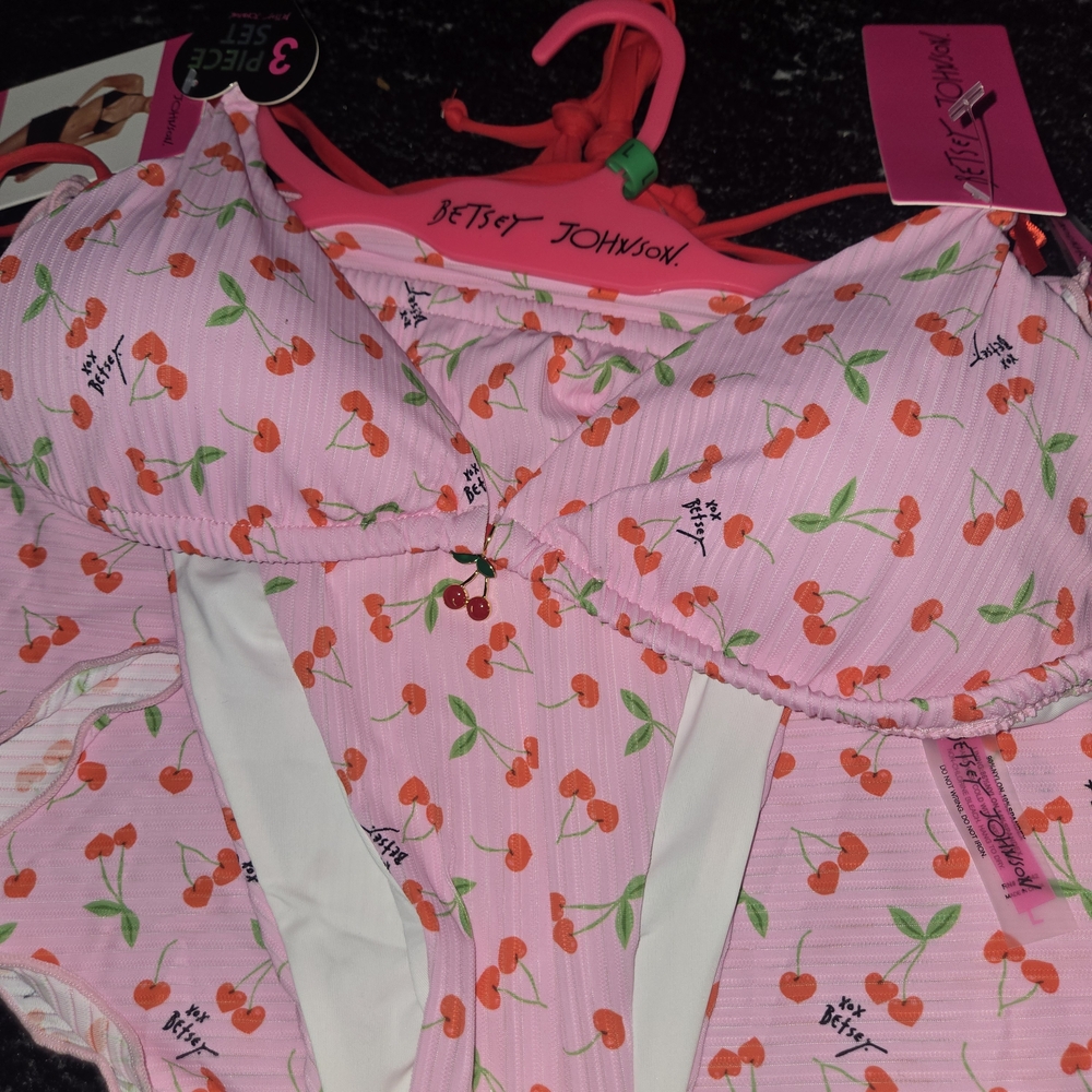 Betsey Johnson Pink Cherry-Print Chemise 3 Piece Set - Picture 5 of 5